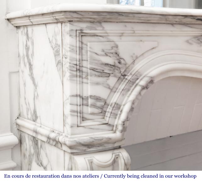 Louis XV style fireplace with asymmetrical palmette, in arabescato marble-5