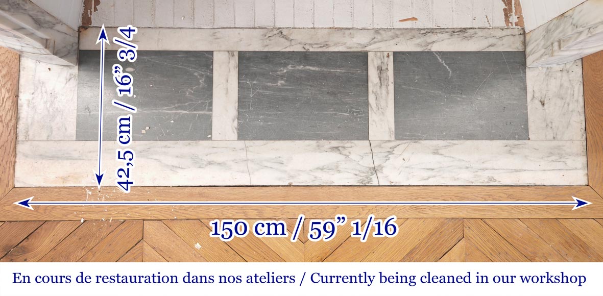 Louis XV style fireplace with asymmetrical palmette, in arabescato marble-9