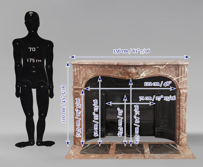 Louis XV style fireplace decorated with a palmette, in Northern Red marble-12