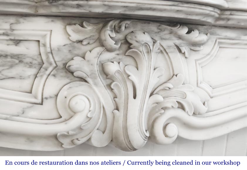 Louis XV style fireplace in Arabescato marble, decorated with an asymmetrical palmette-2