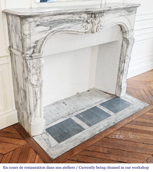 Louis XV style fireplace in Arabescato marble, decorated with an asymmetrical palmette-4