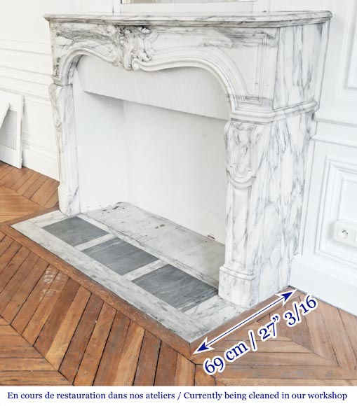 Louis XV style fireplace in Arabescato marble, decorated with an asymmetrical palmette-8