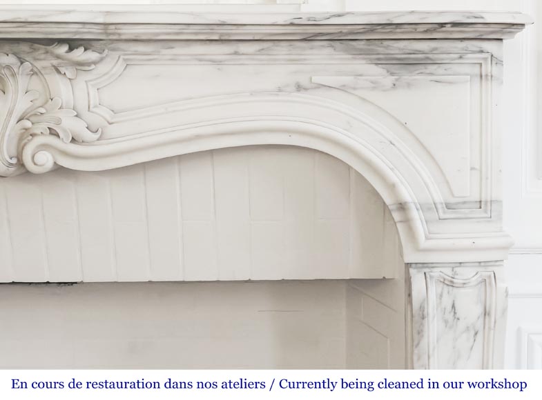 Louis XV style fireplace in Arabescato marble, decorated with an asymmetrical palmette-9
