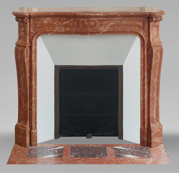 Louis XV style Pompadour model fireplace in red-orange marble-0
