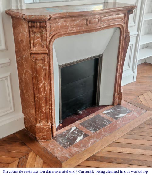 Louis XV style Pompadour model fireplace in red-orange marble-2