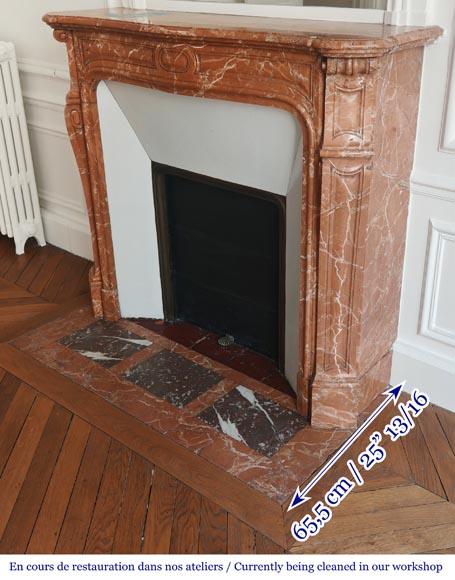 Louis XV style Pompadour model fireplace in red-orange marble-5
