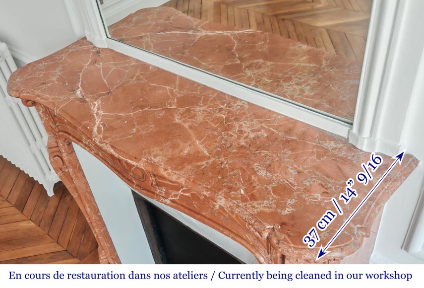 Louis XV style Pompadour model fireplace in red-orange marble-9