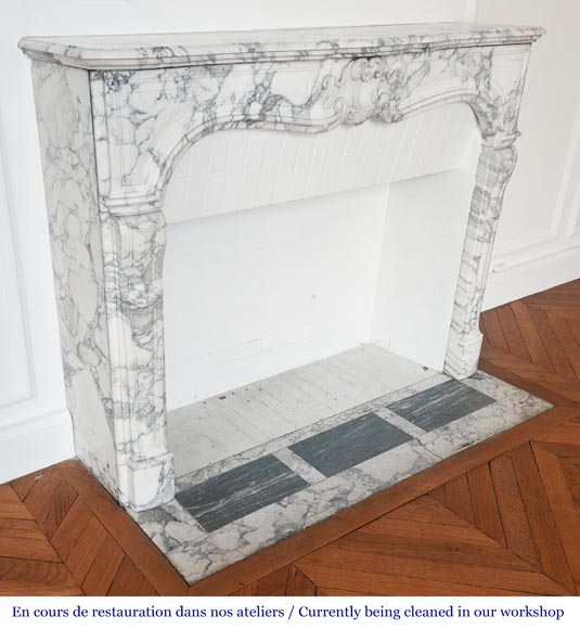 Louis XV style fireplace with palmette motif, carved in Arabescato marble-3