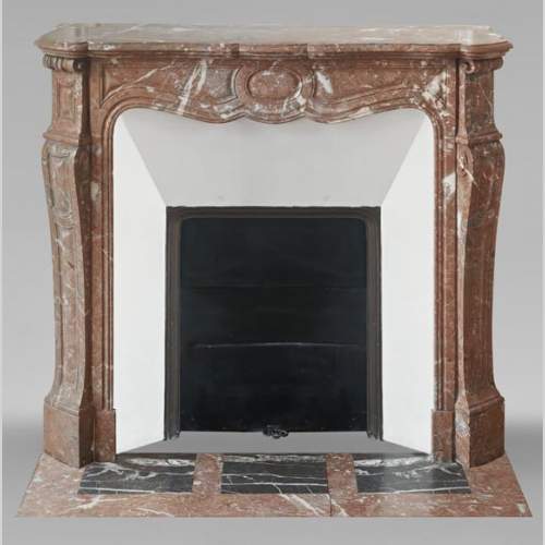 Louis XV style Pompadour model fireplace in Northern Red marble