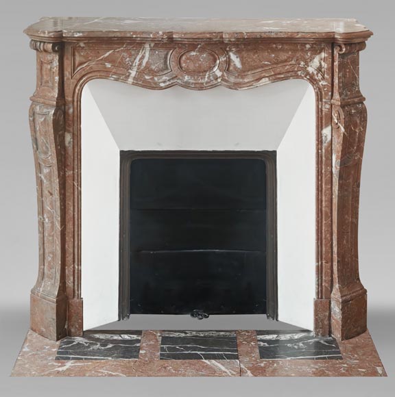 Louis XV style Pompadour model fireplace in Northern Red marble-0