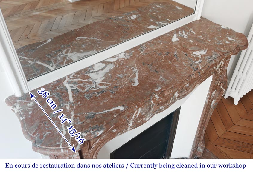 Louis XV style Pompadour model fireplace in Northern Red marble-9