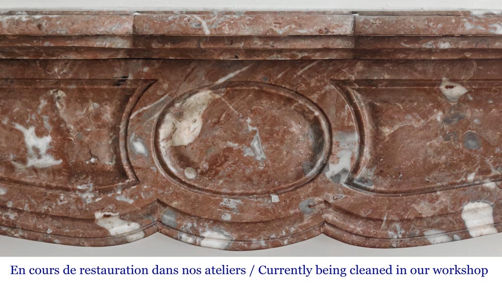 Louis XV style Pompadour model fireplace, in Rouge du Nord marble-1