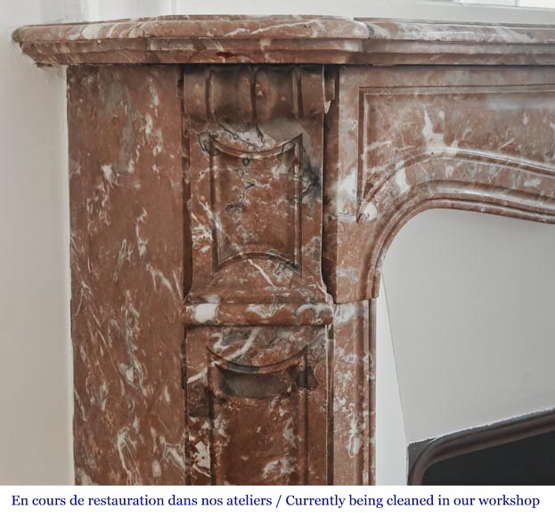 Louis XV style Pompadour model fireplace, in Rouge du Nord marble-3