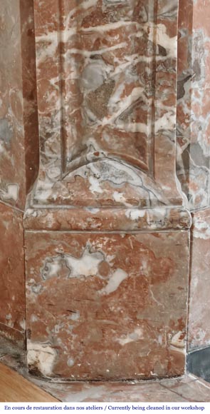 Louis XV style Pompadour model fireplace, in Rouge du Nord marble-4