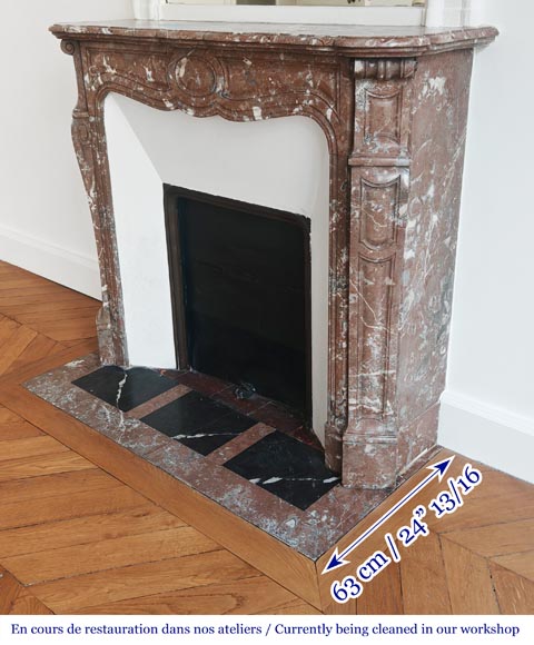 Louis XV style Pompadour model fireplace, in Rouge du Nord marble-5