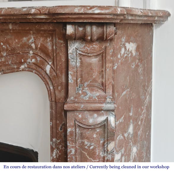 Louis XV style Pompadour model fireplace, in Rouge du Nord marble-6