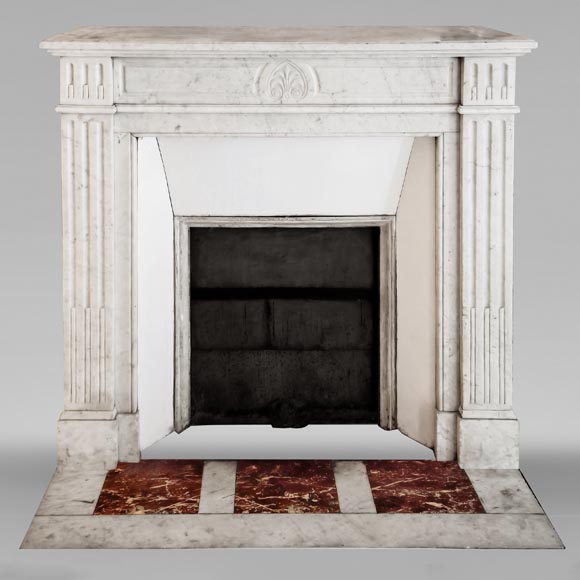 Louis XVI style fireplace in Carrara marble, decorated with a palmette Louis XVI style fireplace in Carrara marble, decorated with a palmette-0