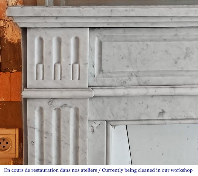Louis XVI style fireplace in Carrara marble, decorated with a palmette Louis XVI style fireplace in Carrara marble, decorated with a palmette-3