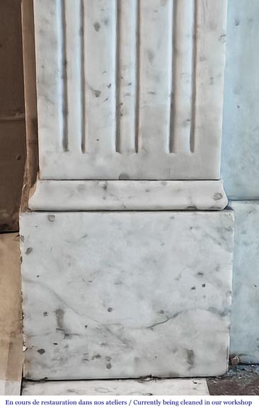 Louis XVI style fireplace in Carrara marble, decorated with a palmette Louis XVI style fireplace in Carrara marble, decorated with a palmette-4