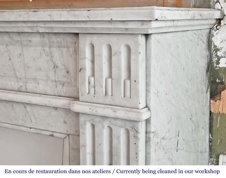 Louis XVI style fireplace in Carrara marble, decorated with a palmette Louis XVI style fireplace in Carrara marble, decorated with a palmette-6