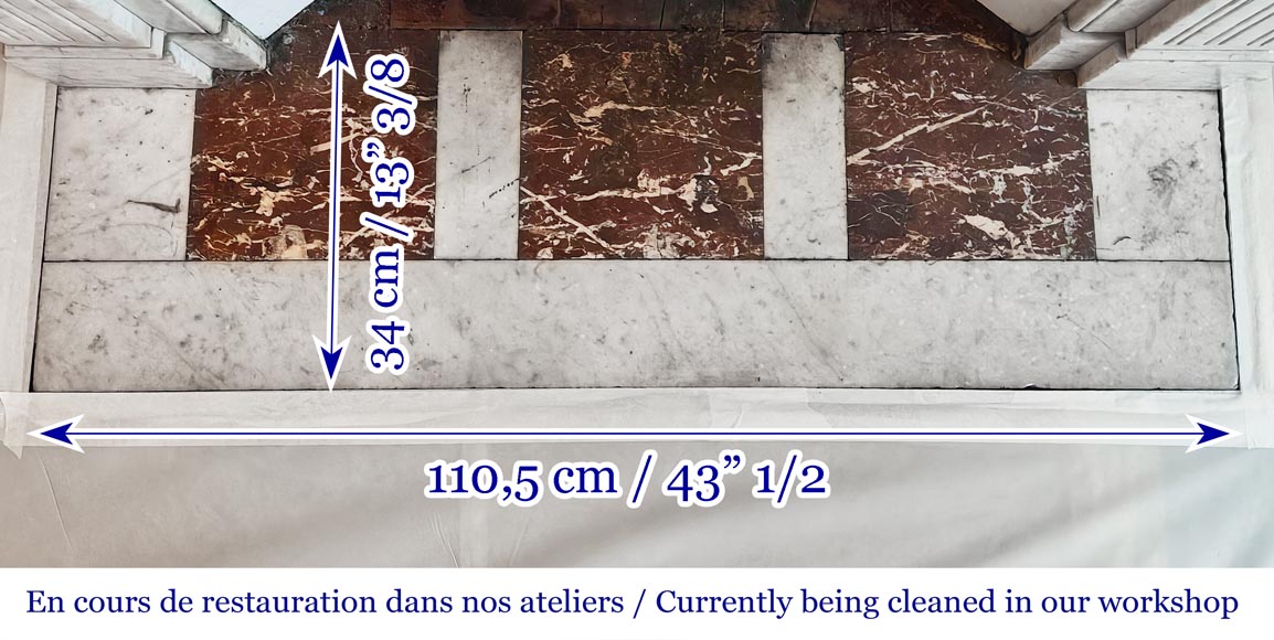 Louis XVI style fireplace in Carrara marble, decorated with a palmette Louis XVI style fireplace in Carrara marble, decorated with a palmette-8