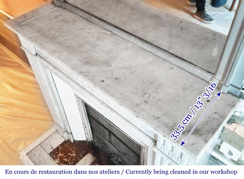 Louis XVI style fireplace in Carrara marble, decorated with a palmette Louis XVI style fireplace in Carrara marble, decorated with a palmette-9