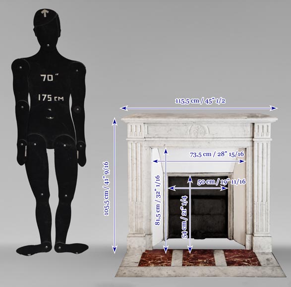 Louis XVI style fireplace in Carrara marble, decorated with a palmette Louis XVI style fireplace in Carrara marble, decorated with a palmette-10