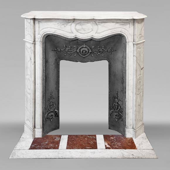 Louis XV style Pompadour model fireplace, in Carrara marble-0