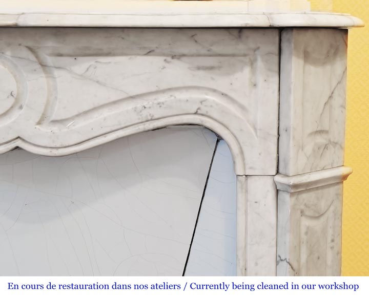 Louis XV style Pompadour model fireplace, in Carrara marble-6