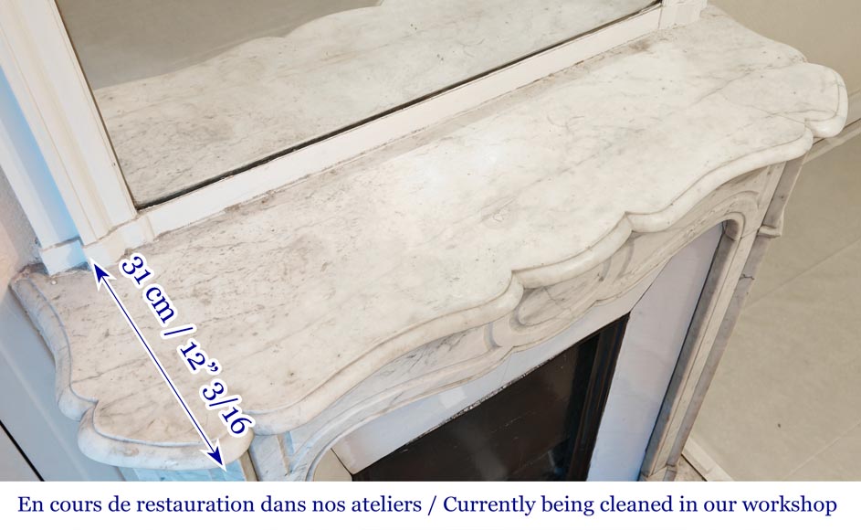 Louis XV style Pompadour model fireplace, in Carrara marble-9
