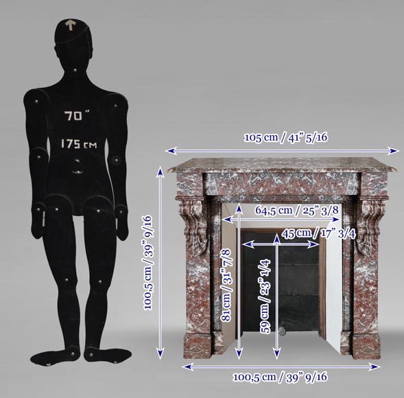 Napoleon III style fireplace, modillion model, in Northern Red marble Napoleon III style fireplace, modillion model, in Northern Red marble-9