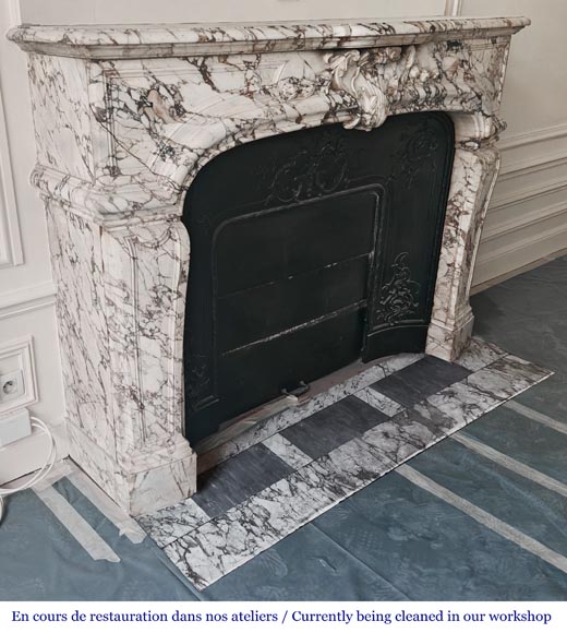 Important Regency style fireplace in purple breccia marble-3