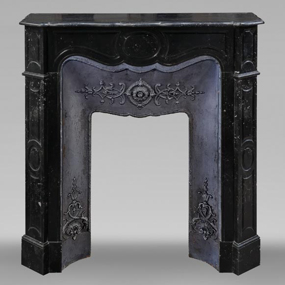 Louis XV style Pompadour model fireplace in speckled black marble-0