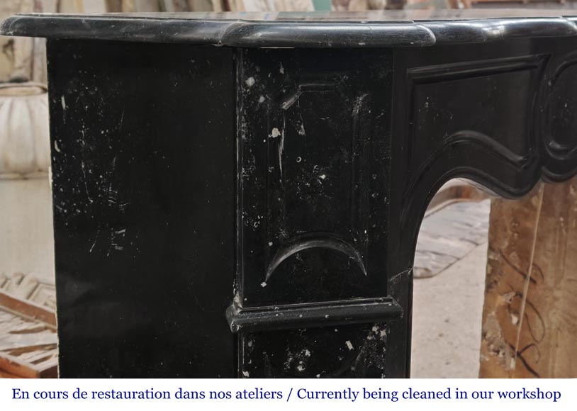 Louis XV style Pompadour model fireplace in speckled black marble-3