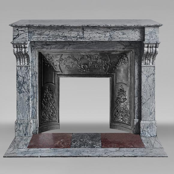 Napoleon III style fireplace with modillions, in blue Turquin marble Napoleon III style fireplace with modillions, in blue Turquin marble-0