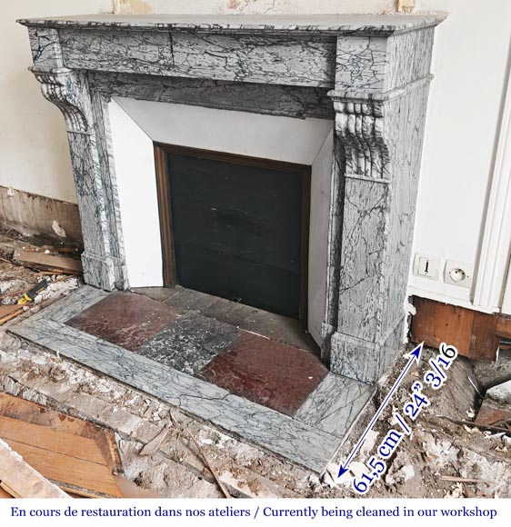 Napoleon III style fireplace with modillions, in blue Turquin marble Napoleon III style fireplace with modillions, in blue Turquin marble-4