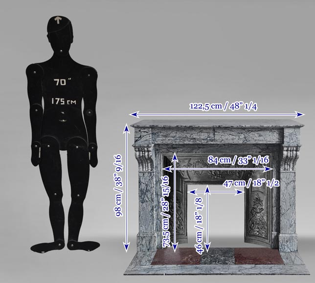 Napoleon III style fireplace with modillions, in blue Turquin marble Napoleon III style fireplace with modillions, in blue Turquin marble-9