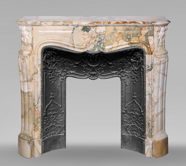 Louis XV style fireplace with three shells in Médou breccia-0