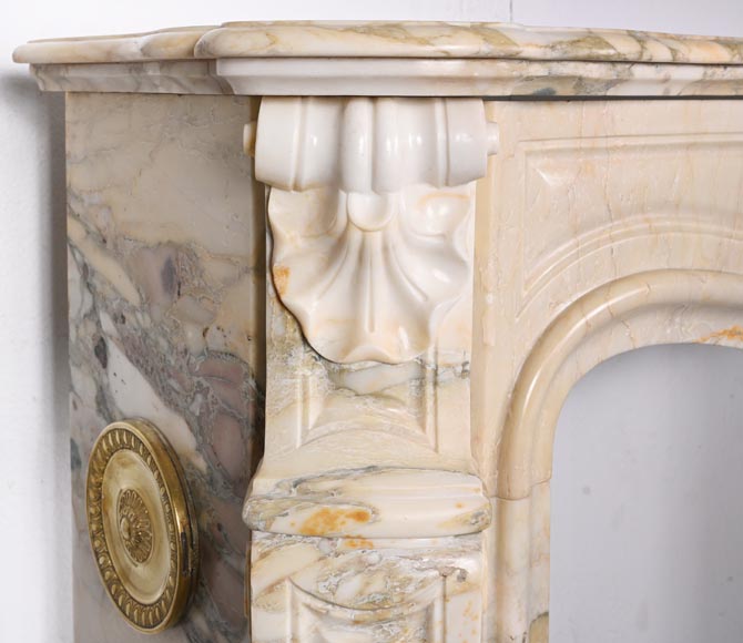 Louis XV style fireplace with three shells in Médou breccia-4