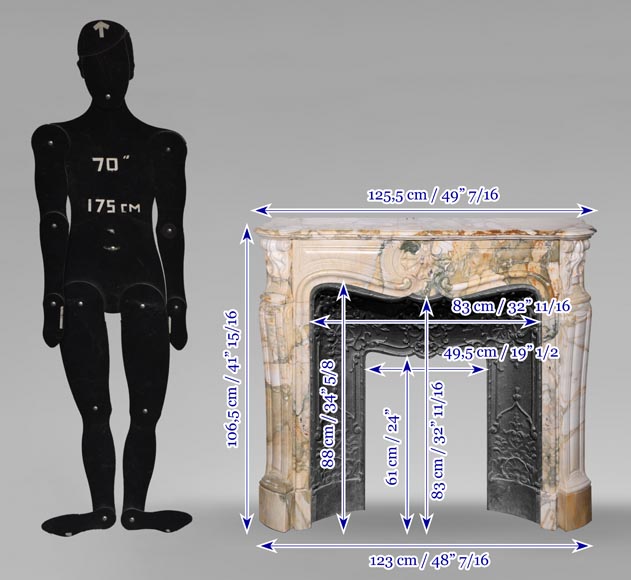 Louis XV style fireplace with three shells in Médou breccia-10