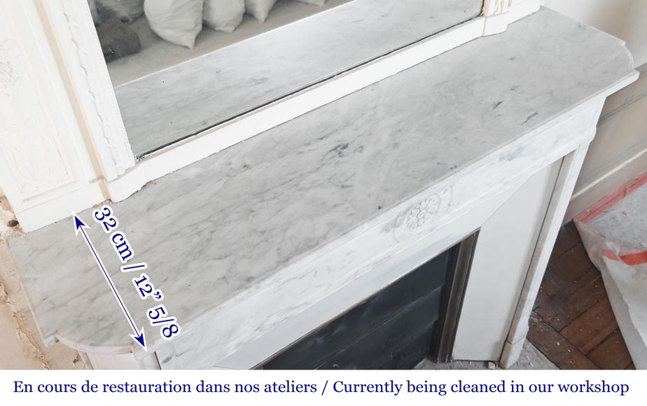 Louis XVI style fireplace in Carrara marble with rounded corners Louis XVI style fireplace in Carrara marble with rounded corners-9