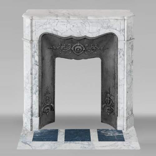Louis XV style Pompadour model fireplace, in veined Carrara marble