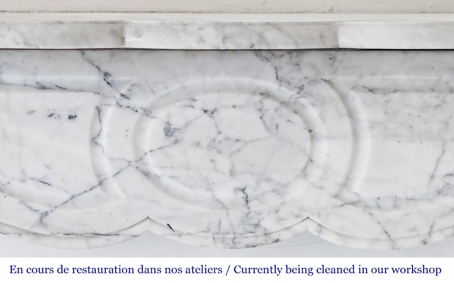 Louis XV style Pompadour model fireplace, in veined Carrara marble Louis XV style Pompadour model fireplace, in veined Carrara marble-1