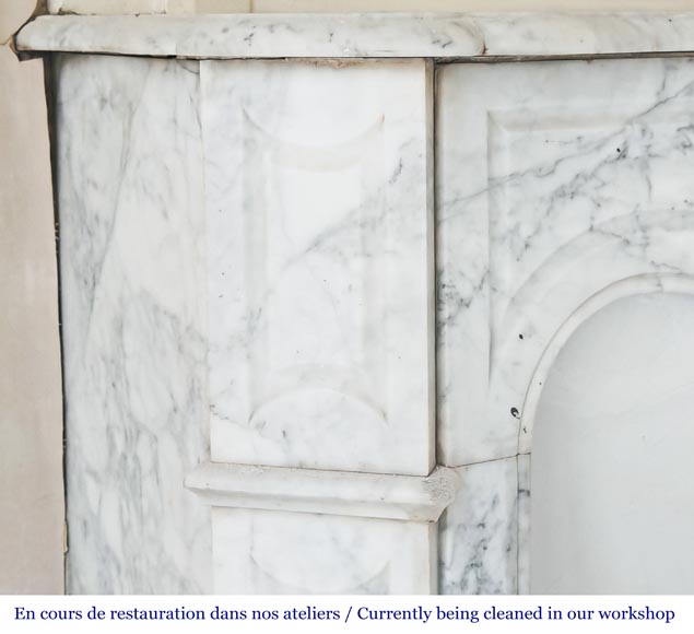 Louis XV style Pompadour model fireplace, in veined Carrara marble Louis XV style Pompadour model fireplace, in veined Carrara marble-3