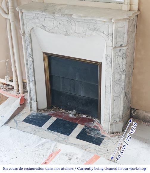 Louis XV style Pompadour model fireplace, in veined Carrara marble Louis XV style Pompadour model fireplace, in veined Carrara marble-5