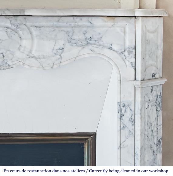 Louis XV style Pompadour model fireplace, in veined Carrara marble Louis XV style Pompadour model fireplace, in veined Carrara marble-6