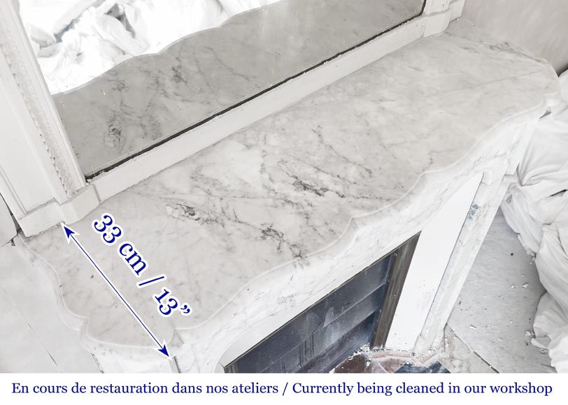 Louis XV style Pompadour model fireplace, in veined Carrara marble Louis XV style Pompadour model fireplace, in veined Carrara marble-9