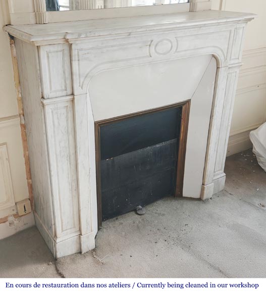 Louis XV style Pompadour model fireplace, straight, in Carrara marble Louis XV style Pompadour model fireplace, straight, in Carrara marble-2