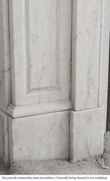 Louis XV style Pompadour model fireplace, straight, in Carrara marble Louis XV style Pompadour model fireplace, straight, in Carrara marble-4