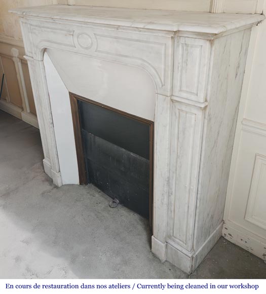 Louis XV style Pompadour model fireplace, straight, in Carrara marble Louis XV style Pompadour model fireplace, straight, in Carrara marble-5